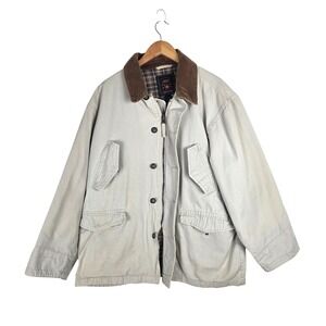 Vtg American Eagle Mens Canvas Khaki Barn Chore Coat Corduroy Collar L Y2K 90s